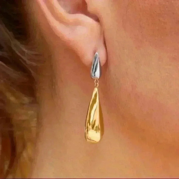 Savvy Cie Jewels 18k Gold Plated Two-Tone Drop Earrings NWT - Picture 2 of 5
